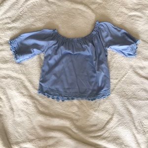 Light blue off shoulder blouse